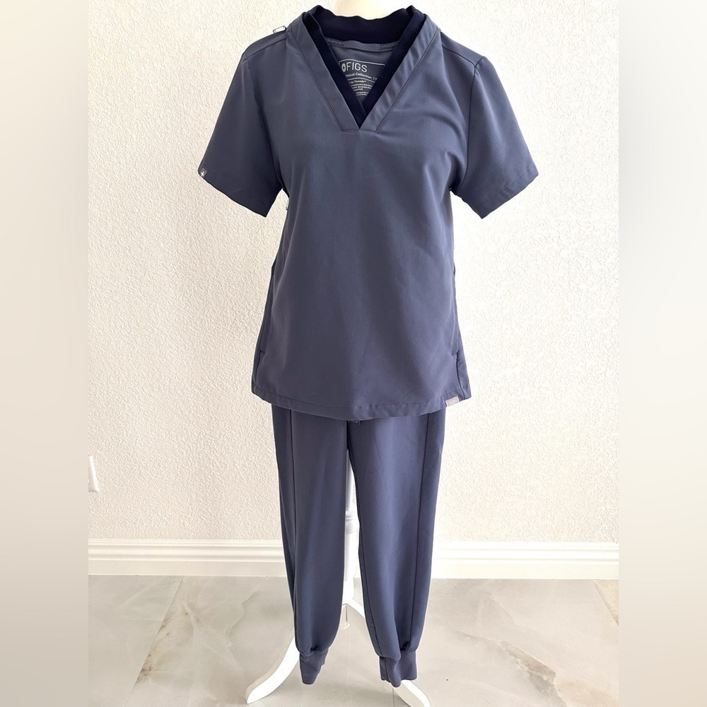 Figs Double V Neckline Scrubs Set Blue, Medical Uniform